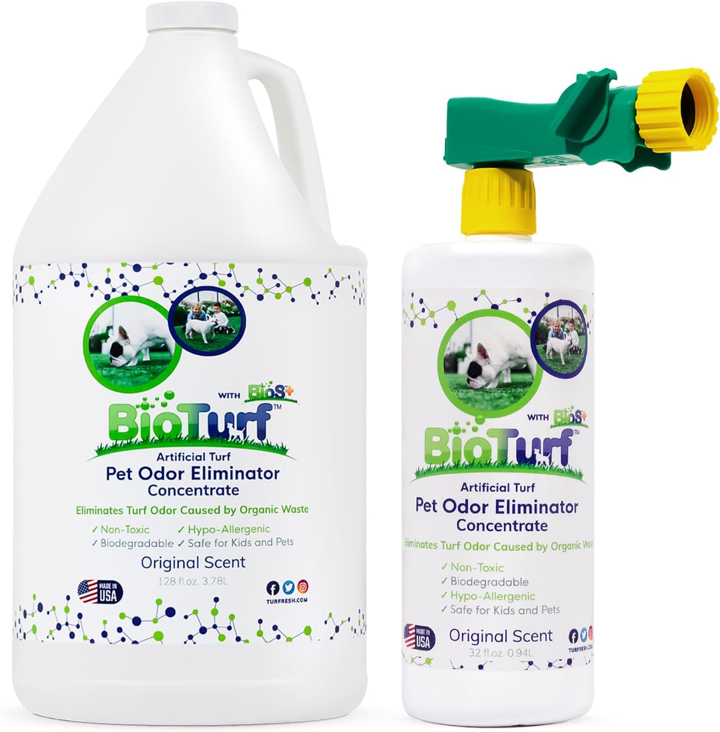 BioTurf BioS+ Turf Cleaner Kit — 1 Gallon, 32 oz Bottle & BioSiphon Sprayer