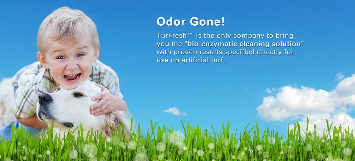 Odor gone — BioTurf bio-enzymatic cleaning, specified for artificial turf